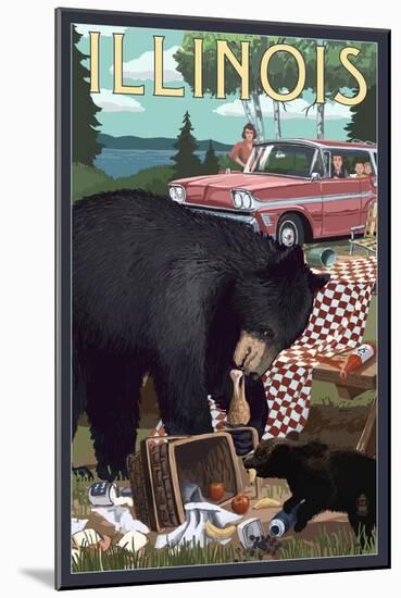 Illinois - Bear and Picnic Scene-Lantern Press-Mounted Art Print