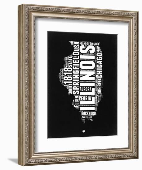 Illinois Black and White Map-NaxArt-Framed Art Print