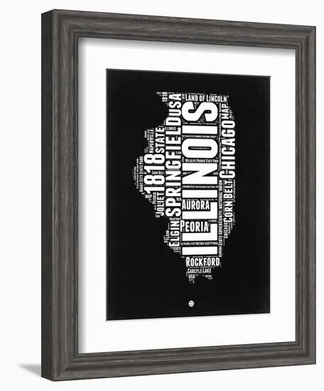 Illinois Black and White Map-NaxArt-Framed Art Print