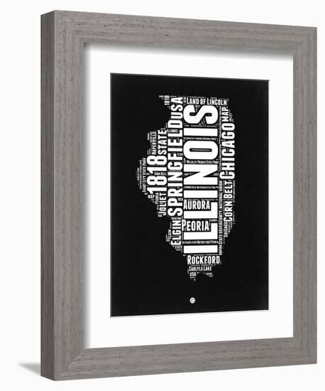 Illinois Black and White Map-NaxArt-Framed Art Print