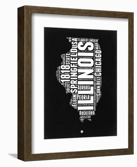 Illinois Black and White Map-NaxArt-Framed Art Print