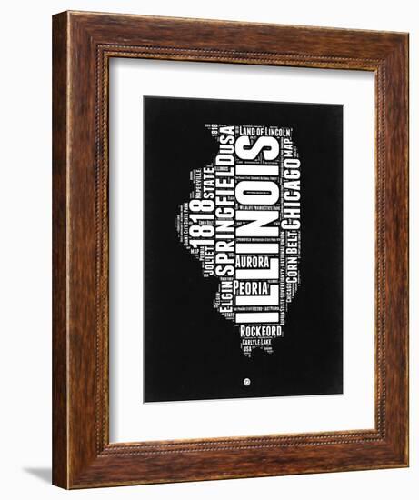 Illinois Black and White Map-NaxArt-Framed Art Print