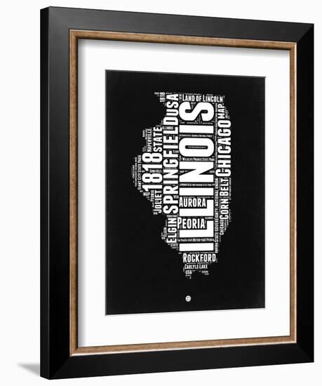 Illinois Black and White Map-NaxArt-Framed Art Print