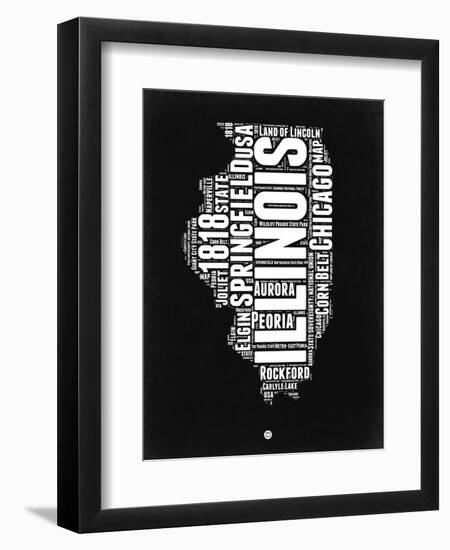 Illinois Black and White Map-NaxArt-Framed Art Print