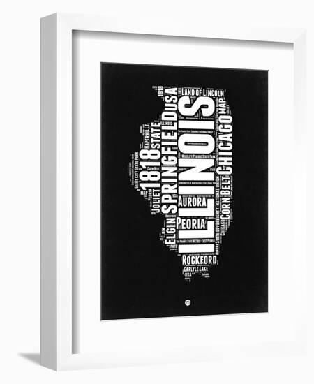 Illinois Black and White Map-NaxArt-Framed Art Print