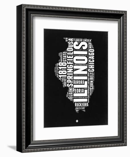 Illinois Black and White Map-NaxArt-Framed Art Print