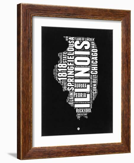 Illinois Black and White Map-NaxArt-Framed Art Print