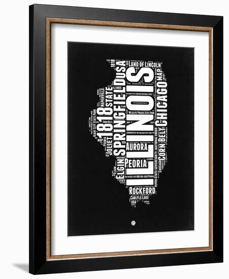 Illinois Black and White Map-NaxArt-Framed Art Print