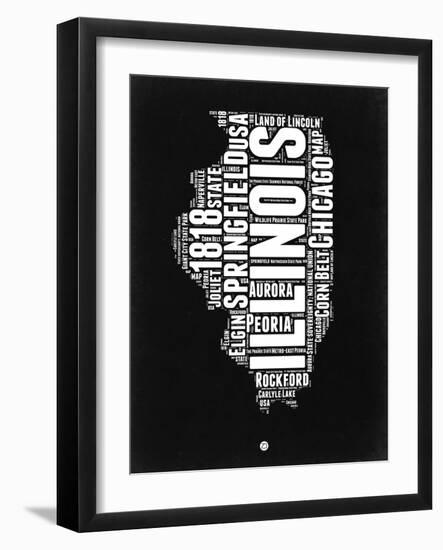 Illinois Black and White Map-NaxArt-Framed Art Print