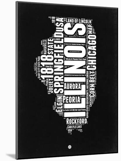 Illinois Black and White Map-NaxArt-Mounted Art Print