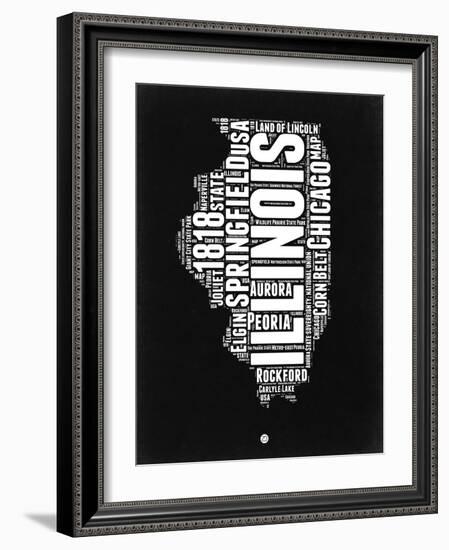 Illinois Black and White Map-NaxArt-Framed Art Print