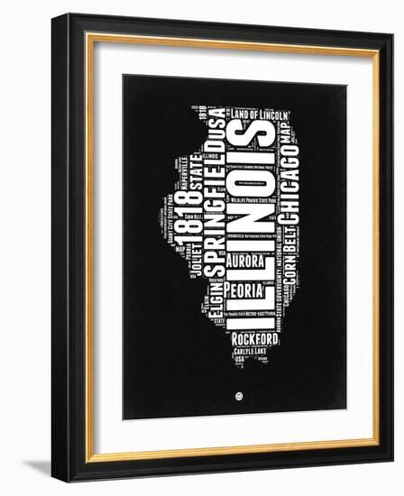 Illinois Black and White Map-NaxArt-Framed Art Print