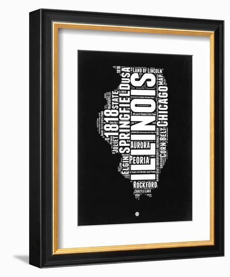 Illinois Black and White Map-NaxArt-Framed Premium Giclee Print