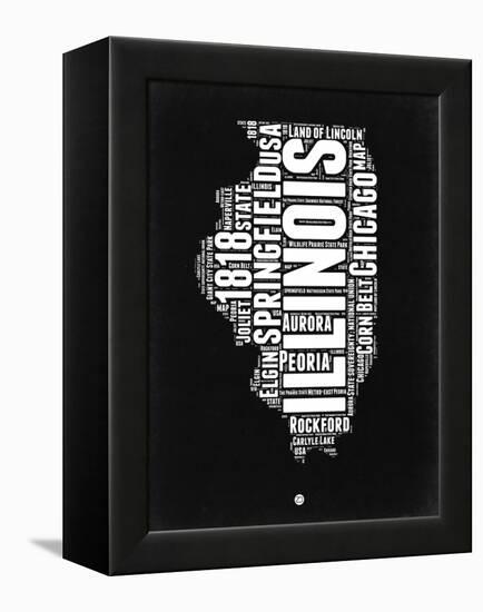 Illinois Black and White Map-NaxArt-Framed Stretched Canvas