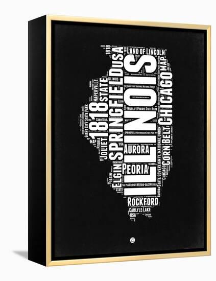 Illinois Black and White Map-NaxArt-Framed Stretched Canvas