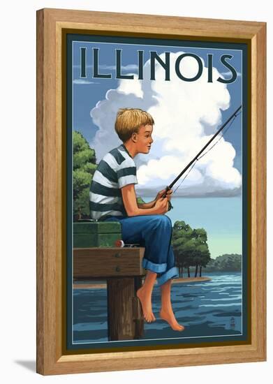 Illinois - Boy Fishing-Lantern Press-Framed Stretched Canvas