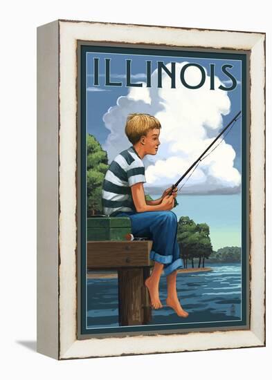 Illinois - Boy Fishing-Lantern Press-Framed Stretched Canvas