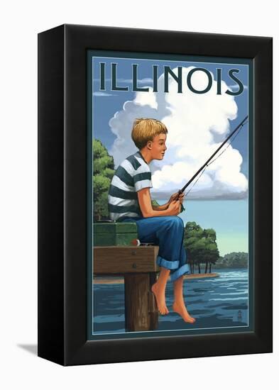 Illinois - Boy Fishing-Lantern Press-Framed Stretched Canvas