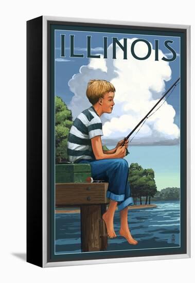 Illinois - Boy Fishing-Lantern Press-Framed Stretched Canvas