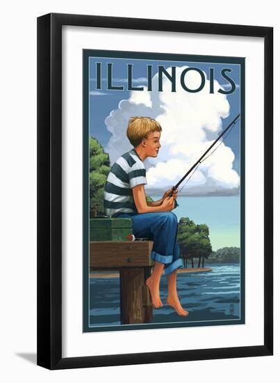 Illinois - Boy Fishing-Lantern Press-Framed Art Print