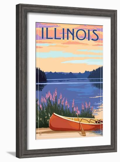 Illinois - Canoe and Lake-Lantern Press-Framed Art Print