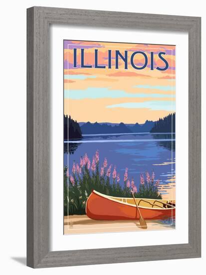 Illinois - Canoe and Lake-Lantern Press-Framed Art Print