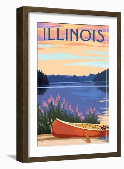 Illinois - Canoe and Lake-Lantern Press-Framed Art Print