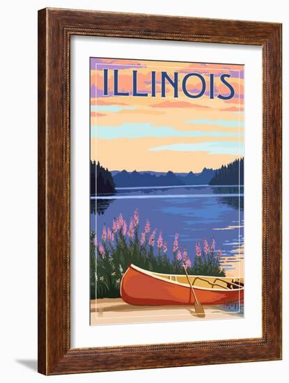 Illinois - Canoe and Lake-Lantern Press-Framed Art Print