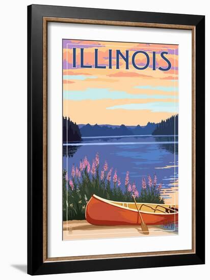 Illinois - Canoe and Lake-Lantern Press-Framed Art Print