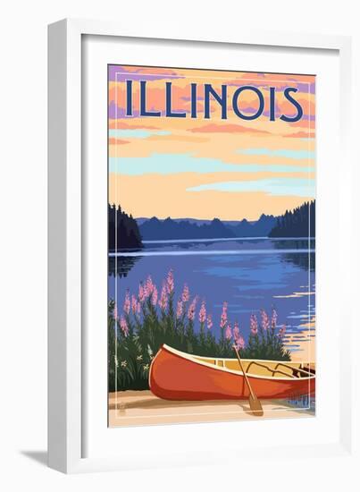 Illinois - Canoe and Lake-Lantern Press-Framed Art Print