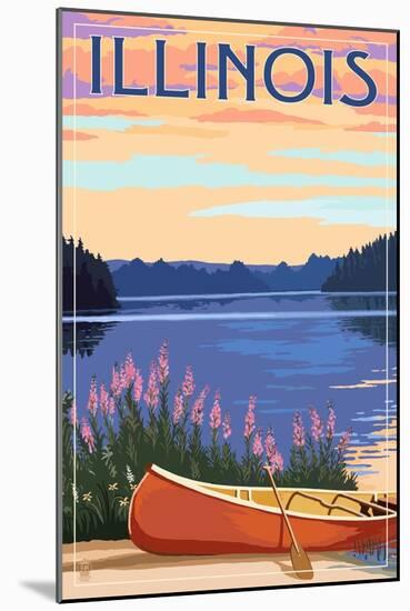 Illinois - Canoe and Lake-Lantern Press-Mounted Art Print