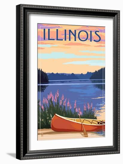 Illinois - Canoe and Lake-Lantern Press-Framed Art Print