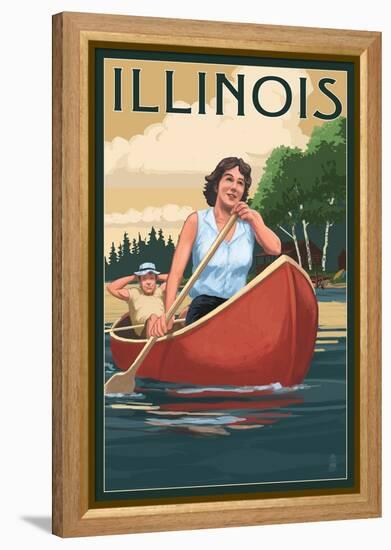 Illinois - Canoers on Lake-Lantern Press-Framed Stretched Canvas