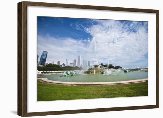 Illinois, Chicago, Grant Park, Buckingham Fountain and Loop Skyline Background-Bernard Friel-Framed Photographic Print