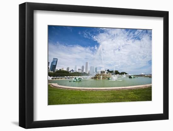 Illinois, Chicago, Grant Park, Buckingham Fountain and Loop Skyline Background-Bernard Friel-Framed Photographic Print