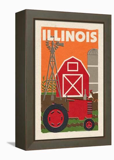 Illinois - Country - Woodblock-Lantern Press-Framed Stretched Canvas