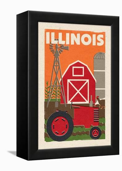 Illinois - Country - Woodblock-Lantern Press-Framed Stretched Canvas