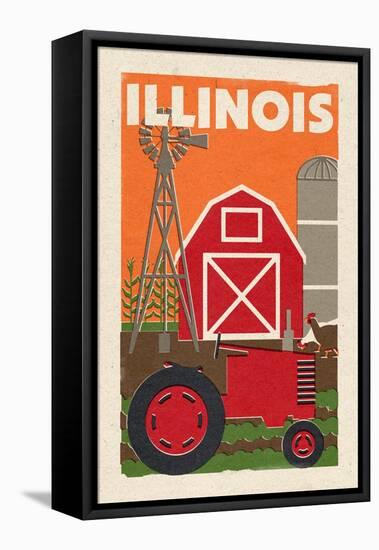 Illinois - Country - Woodblock-Lantern Press-Framed Stretched Canvas