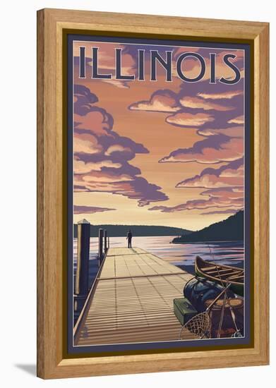 Illinois - Dock Scene and Lake-Lantern Press-Framed Stretched Canvas