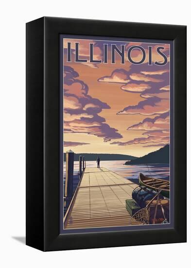 Illinois - Dock Scene and Lake-Lantern Press-Framed Stretched Canvas