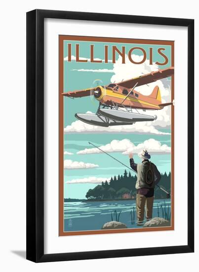 Illinois - Float Plane and Fisherman-Lantern Press-Framed Art Print