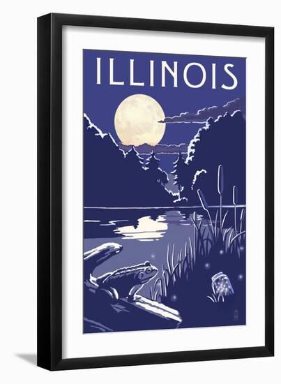 Illinois - Lake at Night-Lantern Press-Framed Art Print