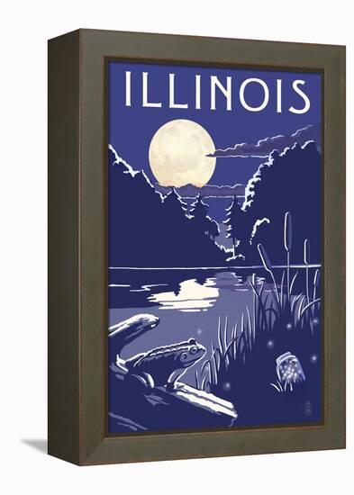 Illinois - Lake at Night-Lantern Press-Framed Stretched Canvas