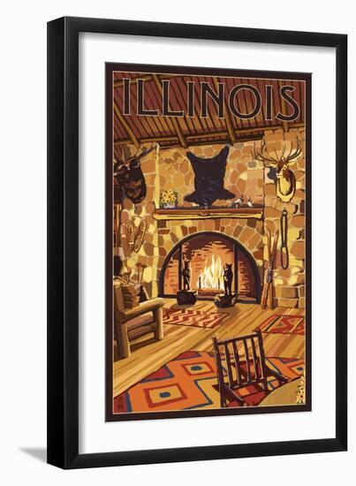 Illinois - Lodge Interior-Lantern Press-Framed Art Print