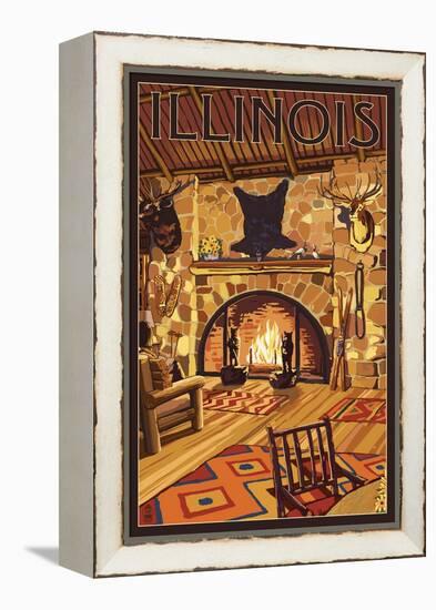 Illinois - Lodge Interior-Lantern Press-Framed Stretched Canvas