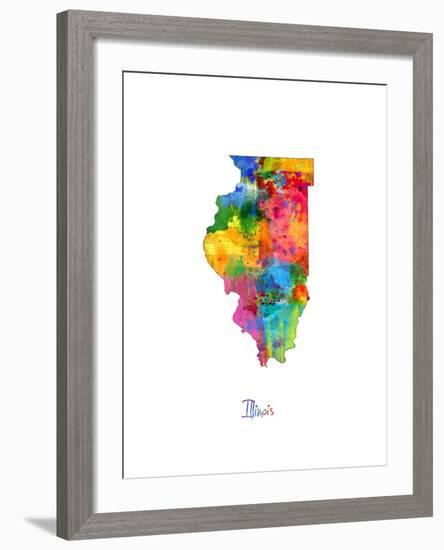 Illinois Map-Michael Tompsett-Framed Art Print