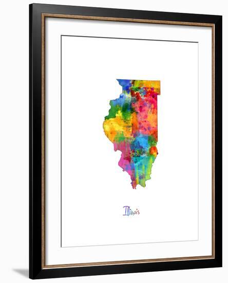 Illinois Map-Michael Tompsett-Framed Art Print