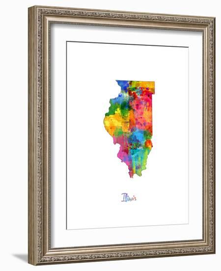 Illinois Map-Michael Tompsett-Framed Art Print