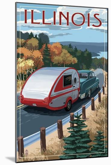 Illinois - Retro Camper on Road-Lantern Press-Mounted Art Print
