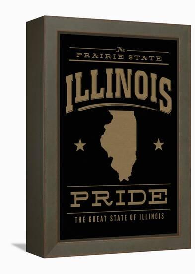 Illinois State Pride - Gold on Black-Lantern Press-Framed Stretched Canvas